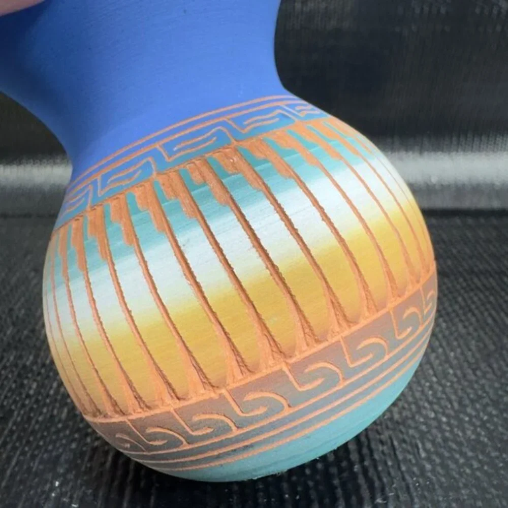 Native American Navajo Indian‎ Hand Etched Bud Vase Hand Made Artist Signed 2003